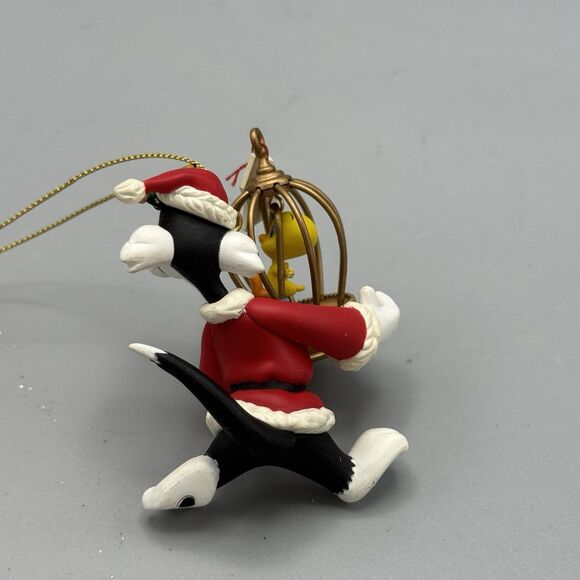 1995 Warner Brothers Santa Sylvester & Tweety Bird in Cage Christmas Ornament 3" - Picture 7 of 10